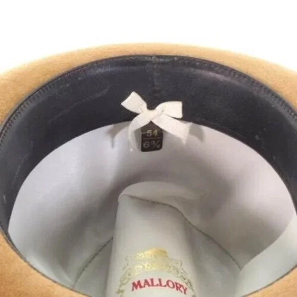 Vintage 1950’s Mallory Fedora Size 6 3/4 54 Mens Hat Tan Wool Feather - Picture 10 of 12